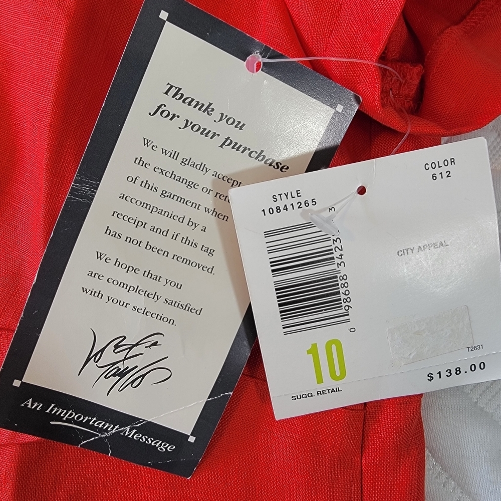 NWT Vintage Liz Claiborne 100% Linen Red Classic Tie Back Dress Size 10 - Picture 7 of 11
